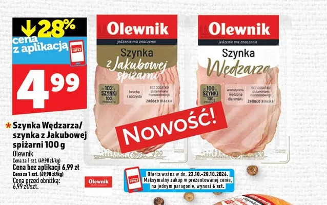 Szynka z Jakubowej spiżarni Olewnik promocja w TOPAZ