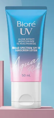 Krem z filtrem Bioré UV Glow Effect Moisturiser 1% Niacinamide Broad Spectrum SPF50 Sunscreen Lotion promocja w Hebe
