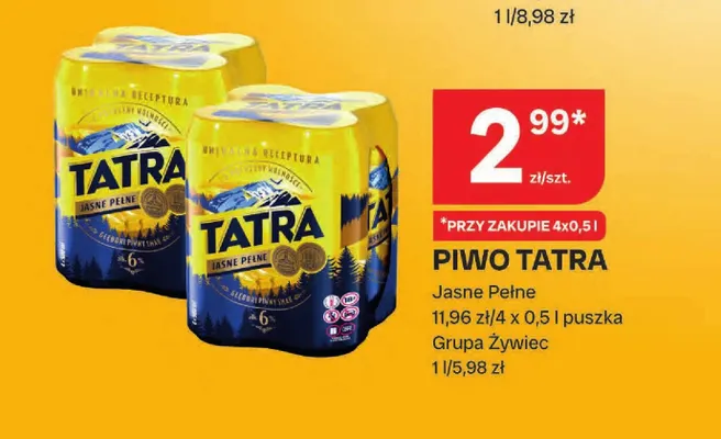 Piwo Tatra 4-pak 500 ml promocja w Chorten