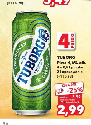 Piwo Tuborg Green 4-pak promocja w Kaufland