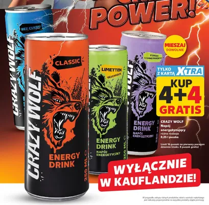 Napój energetyzujący Crazy Wolf o smaku czarnej porzeczki promocja w Kaufland
