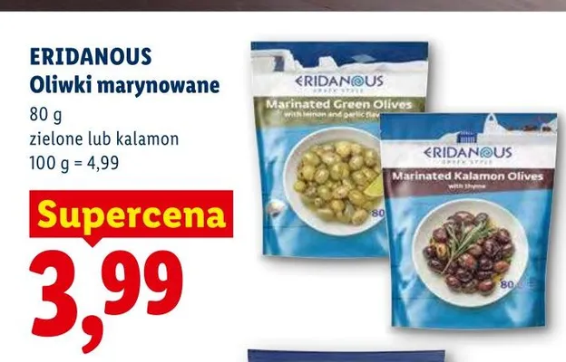 Oliwki marynowane zielone Eridanous promocja w Lidl