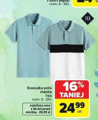 Koszulka polo męska TEX rozm. S - 3XL promocja w Carrefour