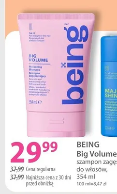 Szampon zagęszczający do włosów BEING Big Volume promocja w Hebe