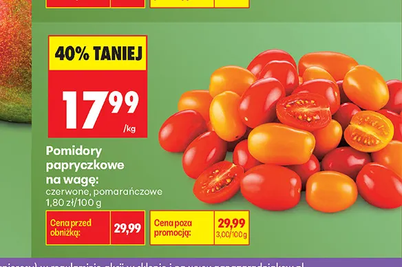 Pomidory papryczkowe czerwone na wagę promocja w Biedronka