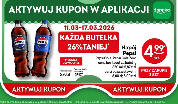 Napój Pepsi Cola, Pepsi Cola Zero promocja w Żabka
