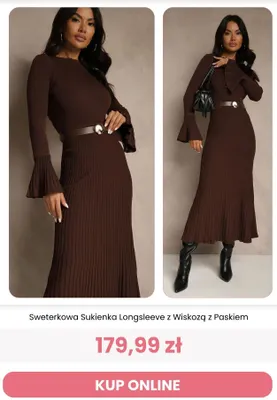 Sweterkowa sukienka longsleeve z wiskozą z paskiem Renee promocja w Renee