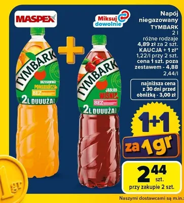 Napój niegazowany brzoskwinia pomarańcza Tymbark promocja w Carrefour Market