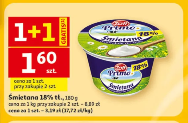 Śmietana 18% Zott Primo promocja w Auchan