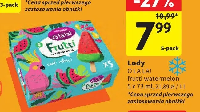 Lody frutti watermelon O LA LA! 5-pak 73ml promocja w Intermarche