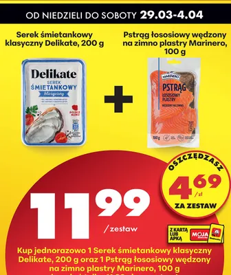 Serek śmietankowy klasyczny + Pstrąg łososiowy wędzony na zimno plastry  promocja w Biedronka