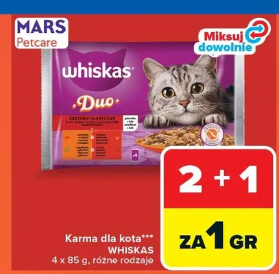 Karma dla kota whiskas duo różne rodzaje promocja w Carrefour Market