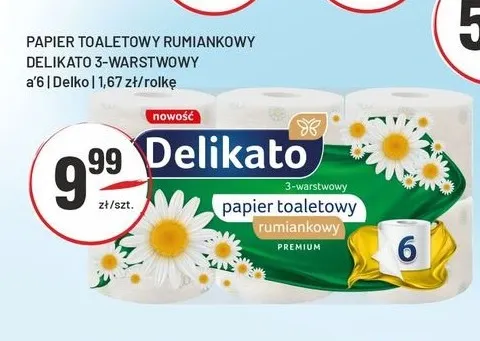 Papier toaletowy rumiankowy Delikato 3-warstwowy promocja w Sedal