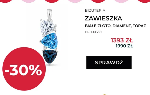 Zawieszka Briju białe złoto diament topaz promocja w Briju