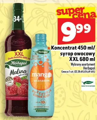 Koncentrat 450ml/syrop owocowy XXL 660ml promocja w TOPAZ