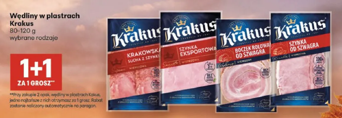 Wędliny w plastrach Krakus boczek rolowany od szwagra promocja w Delikatesy Centrum