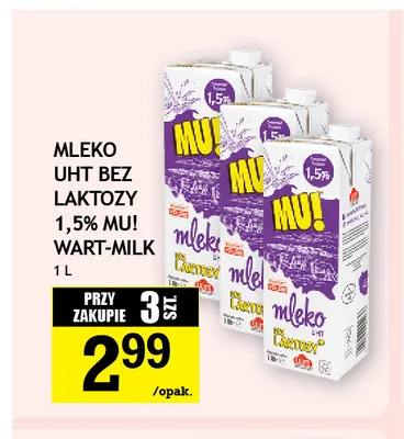 Mleko UHT bez laktozy MU! Wart-Milk 1,5% promocja w Gram Market
