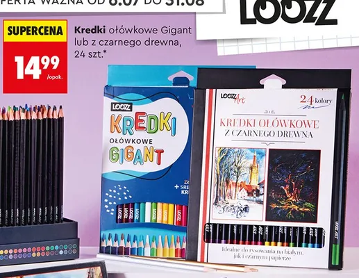 Kredki ołówkowe z czarnego drewna Loozz 24 szt. promocja w Biedronka