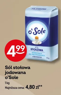 Sól stołowa jodowana o'Sole promocja w Żabka