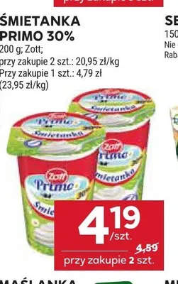 Śmietanka Primo 30% Zott promocja w Stokrotka