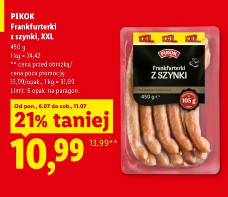 Frankfurterki z szynki Pikok XXL promocja w Lidl