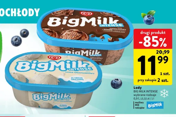 Lody Big Milk Intense Czekoladowe promocja w Intermarche