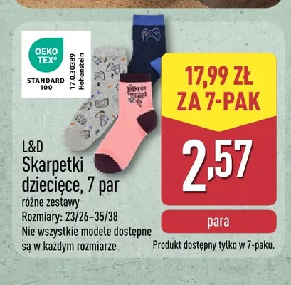 Skarpetki dziecięce 7-pak L & D promocja w Aldi