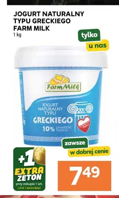 Jogurt naturalny typu greckiego Farm Milk promocja w Stokrotka