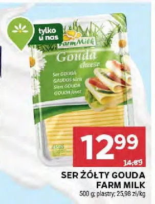 Ser żółty Gouda Farm Milk plastry promocja w Stokrotka