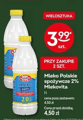 Mleko Polskie spożywcze 2% Mlekovita promocja w Żabka