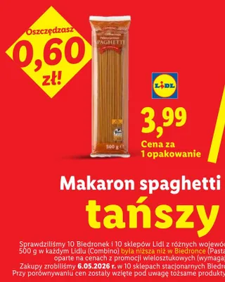 Makaron spaghetti pełnoziarnisty Combino promocja w Lidl