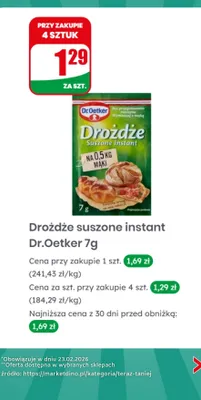 Drożdże suszone instant promocja w Dino