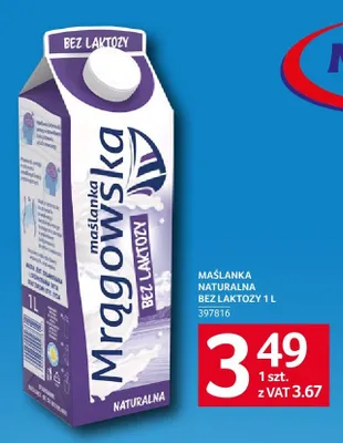 Maślanka naturalna bez laktozy Mlekpol Mrągowska promocja w Selgros