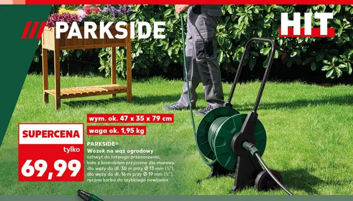 Wózek na wąż ogrodowy PARKSIDE wym. ok. 47x35x79cm waga ok. 1,95kg promocja w Kaufland