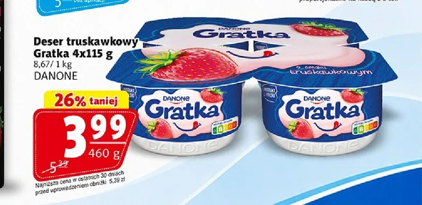 Deser truskawkowy Gratka Danone 4-pak promocja w Prim Market