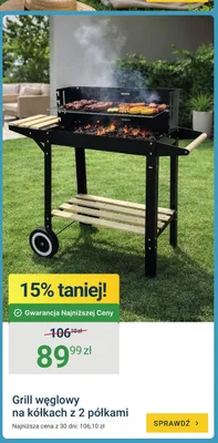 Grill węglowy na kółkach z 2 półkami promocja w ERLI