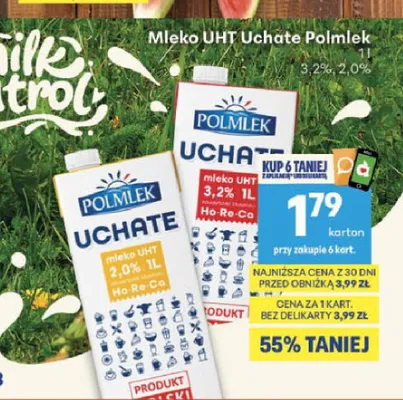 Mleko UHT Uchate Polmlek 2,0% promocja w Delikatesy Centrum