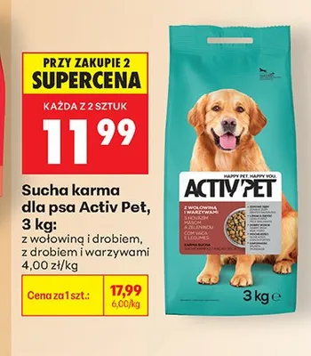 Sucha karma dla psa Activ Pet z drobiem i warzywami promocja w Biedronka