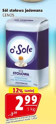 Sól stołowa jodowana o'Sole promocja w Prim Market