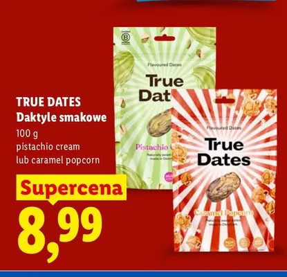 Daktyle smakowe caramel popcorn True Dates promocja w Lidl