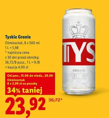 Piwo Tyskie Gronie 8-pak 500 ml promocja w Lidl