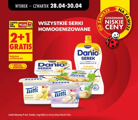 Wszystkie serki homogenizowane 2+1 GRATIS promocja w Biedronka