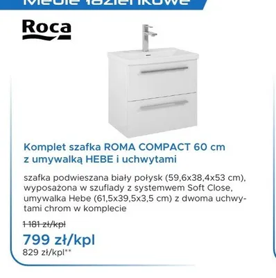 Komplet szafka ROMA COMPACT 60 cm z umywalką HEBE i uchwytami Roca promocja w Blu Salony Łazienek