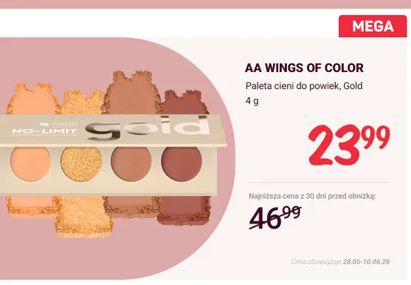 Paleta cieni do powiek AA WINGS OF COLOR Gold promocja w Rossmann