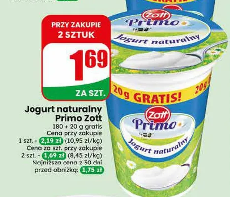 Jogurt naturalny Primo Zott promocja w Dino