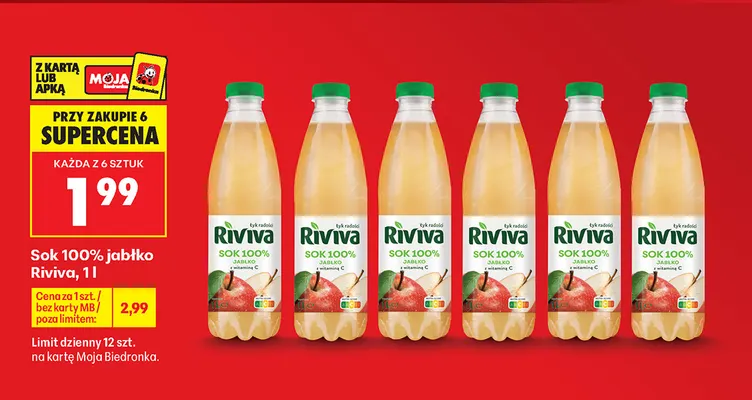 Sok jabłko Riviva 100% promocja w Biedronka