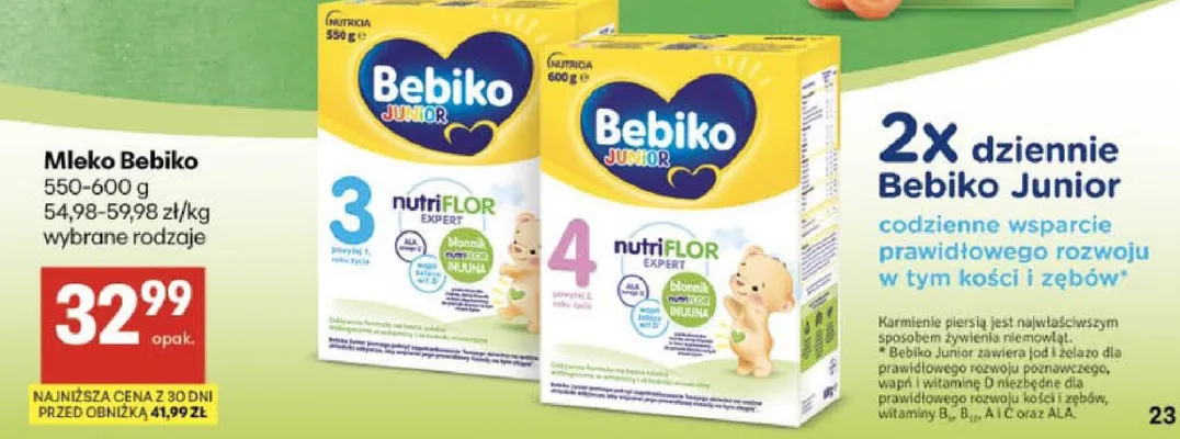 Mleko Bebiko Junior 3 promocja w Delikatesy Centrum