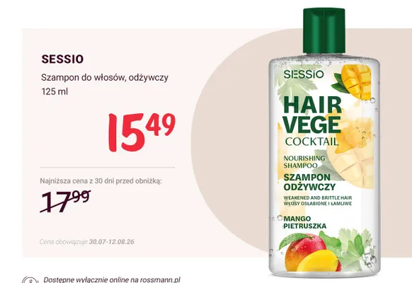 Szampon do włosów odżywczy Sessio Hair Vege Cocktail Mango Pietruszka promocja w Rossmann