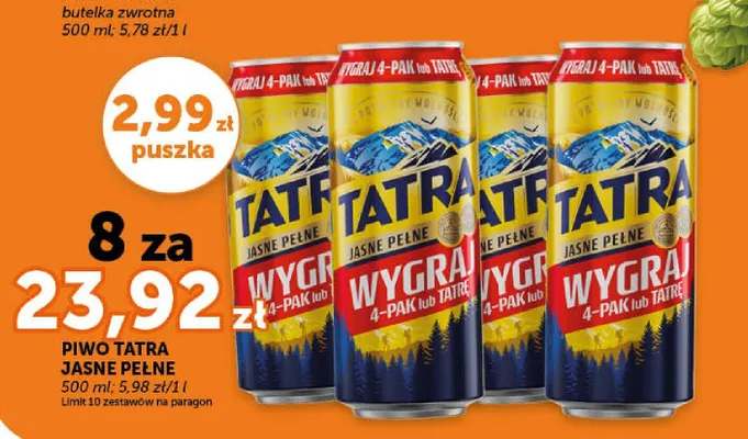 Piwo Tatra jasne pełne 500ml promocja w Euro Sklep