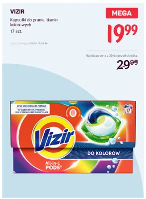 Kapsułki do prania do tkanin kolorowych Vizir 17-pak promocja w Rossmann